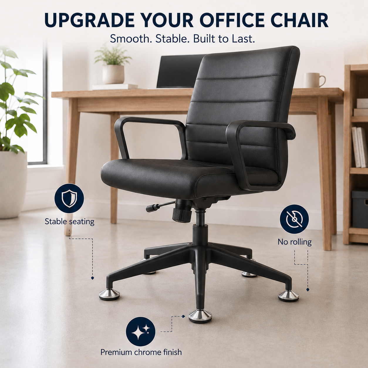 Chrome steel office chair glides, set of 5 with 11mm push-fit pin - Chair Outlet