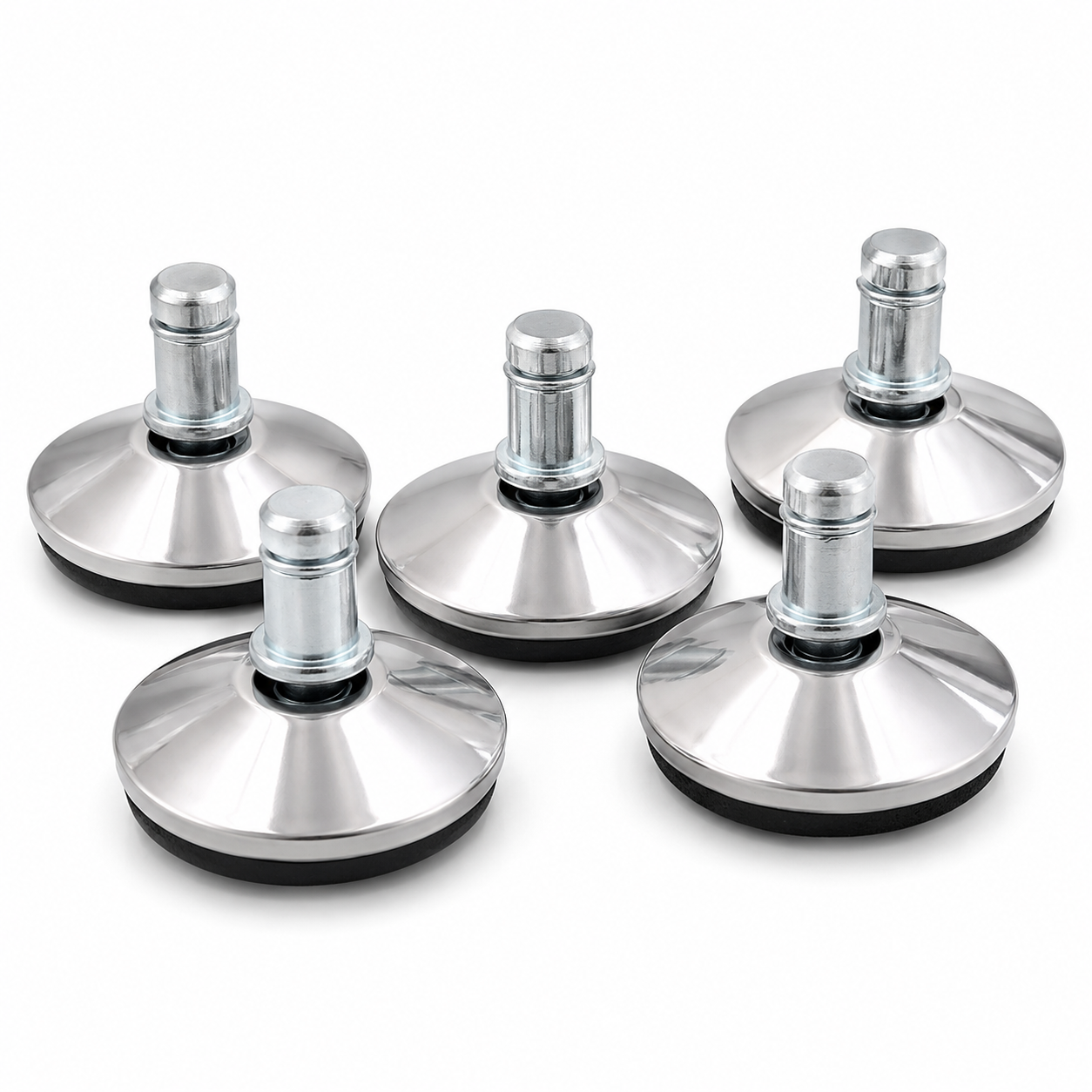 Chrome steel office chair glides, set of 5 with 11mm push-fit pin - Chair Outlet