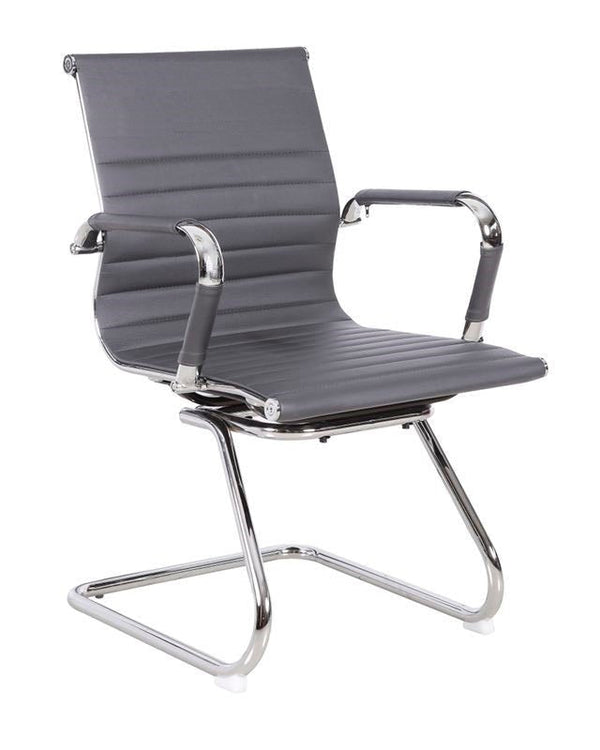 Grey ribbed reception chair on cantilever legs